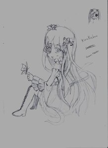 Rating: Safe Score: 0 Tags: 1girl boots bug butterfly dress flower hair_ornament image insect kirakishou long_hair monochrome sketch solo thighhighs traditional_media User: admin