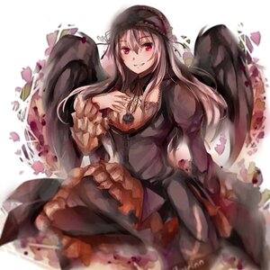 Rating: Safe Score: 0 Tags: 1girl black_dress black_wings blurry depth_of_field dress frills grin hairband image long_hair long_sleeves looking_at_viewer red_eyes sitting smile solo suigintou wings User: admin