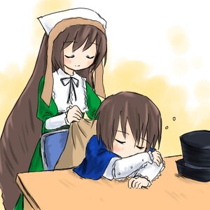 Rating: Safe Score: 0 Tags: 2girls blush brown_hair closed_eyes dress green_dress hat image long_hair long_sleeves multiple_girls pair short_hair siblings sisters sleeping souseiseki suiseiseki very_long_hair User: admin