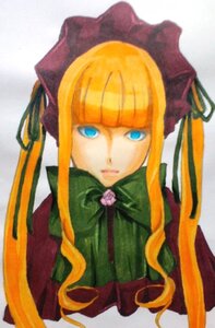 Rating: Safe Score: 0 Tags: 1girl bangs blonde_hair blue_eyes bonnet bow bowtie dress expressionless green_bow image long_hair long_sleeves looking_at_viewer shinku sidelocks simple_background solo twintails upper_body User: admin