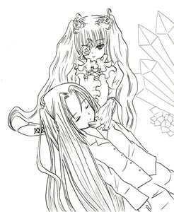 Rating: Safe Score: 0 Tags: 2girls closed_eyes dress flower greyscale hair_ornament image kakizaki_megu kirakishou long_hair long_sleeves monochrome multiple_girls solo striped very_long_hair User: admin