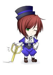 Rating: Safe Score: 0 Tags: 1boy blue_dress brown_hair chibi dress full_body green_eyes hat image long_sleeves one_eye_closed pantyhose short_hair shorts simple_background solo souseiseki top_hat white_background User: admin