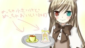 Rating: Safe Score: 0 Tags: 1girl blush bow bowtie brown_hair food heterochromia image long_hair smile solo suiseiseki User: admin