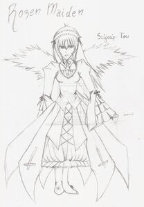 Rating: Safe Score: 0 Tags: 1girl boots detached_collar dress frills full_body greyscale hairband image long_hair long_sleeves looking_at_viewer monochrome solo standing suigintou wings User: admin