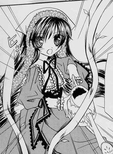 Rating: Safe Score: 0 Tags: 1girl blush dress food frills greyscale image long_hair looking_at_viewer monochrome open_mouth smile solo standing suiseiseki very_long_hair User: admin