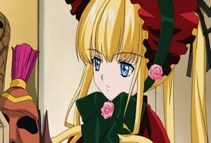 Rating: Safe Score: 0 Tags: 1girl blonde_hair blue_eyes bonnet bow bowtie curtains flower hat image long_hair long_sleeves pink_flower pink_rose red_dress rose shinku sidelocks solo twintails User: admin