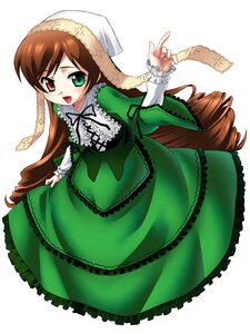 Rating: Safe Score: 0 Tags: 1girl :d brown_hair dress drill_hair frills full_body green_dress green_eyes heterochromia image long_hair long_sleeves looking_at_viewer open_mouth red_eyes simple_background smile solo suiseiseki twintails very_long_hair white_background User: admin