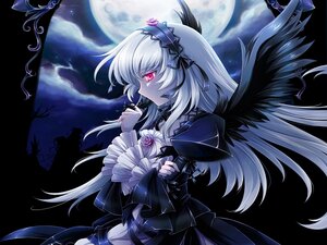 Rating: Safe Score: 0 Tags: 1girl black_dress black_wings dress flower frills full_moon hairband image lolita_hairband long_hair long_sleeves moon night pink_eyes rose silver_hair solo suigintou very_long_hair wings User: admin