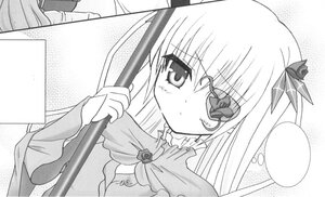 Rating: Safe Score: 0 Tags: 1girl barasuishou blush dress eyepatch greyscale image long_hair monochrome ribbon shinku solo tears User: admin