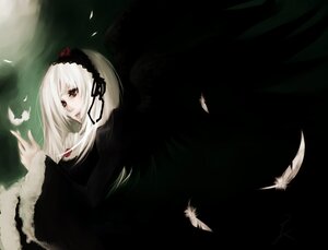 Rating: Safe Score: 0 Tags: 1girl bangs bird black_dress black_feathers black_wings dove dress feathered_wings feathers flower frills hairband image long_hair long_sleeves petals red_eyes rose solo suigintou white_feathers wings User: admin