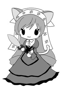 Rating: Safe Score: 0 Tags: 1girl :3 animal_ears cat_ears cat_tail chibi dress fan greyscale habit head_scarf image long_hair long_sleeves monochrome nun simple_background solo standing striped suiseiseki tail User: admin