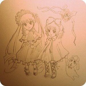 Rating: Safe Score: 0 Tags: 2girls bloomers bow dress hina_ichigo hinaichigo image long_hair long_sleeves looking_at_viewer monochrome multiple_girls pair shinku short_hair sketch smile standing twintails User: admin