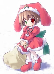 Rating: Safe Score: 0 Tags: 1girl blush boots brown_hair christmas dress full_body green_eyes hat heterochromia holding image long_sleeves looking_at_viewer pantyhose red_dress red_eyes red_headwear sack santa_boots santa_costume santa_hat short_hair solo souseiseki standing white_background User: admin