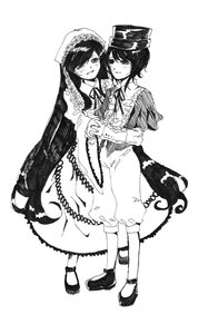 Rating: Safe Score: 0 Tags: 2girls blush dress frills greyscale hat image long_hair monochrome multiple_girls pair short_hair smile souseiseki suiseiseki yuri User: admin