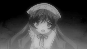 Rating: Safe Score: 0 Tags: 1girl bangs dress frills greyscale hat image long_hair long_sleeves looking_at_viewer monochrome open_mouth ribbon solo suiseiseki upper_body User: admin