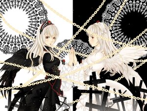 Rating: Safe Score: 0 Tags: 2girls angel_wings black_wings chain chained dress feathered_wings feathers image long_hair multiple_girls red_eyes solo suigintou white_hair wings User: admin