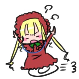 Rating: Safe Score: 0 Tags: 1girl blonde_hair bonnet chibi dress long_sleeves open_mouth red_dress shinku simple_background solo white_background User: admin