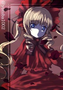 Rating: Safe Score: 0 Tags: 1girl blonde_hair blue_eyes bonnet bow dress flower image long_hair long_sleeves looking_at_viewer petals red_dress rose shinku solo twintails User: admin