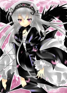 Rating: Safe Score: 0 Tags: 1girl barefoot black_dress black_wings dress feathers flower frills hairband image lolita_fashion lolita_hairband long_hair long_sleeves looking_at_viewer petals pink_eyes rose silver_hair smile solo suigintou wings User: admin