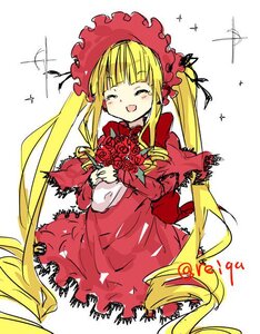 Rating: Safe Score: 0 Tags: 1girl ^_^ blonde_hair blush bonnet bouquet closed_eyes dress flower image long_hair open_mouth red_flower red_rose rose shinku smile solo sparkle twintails User: admin