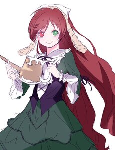 Rating: Safe Score: 0 Tags: 1girl brown_hair dress frills green_dress green_eyes head_scarf heterochromia image long_hair long_sleeves looking_at_viewer red_eyes simple_background smile solo suiseiseki very_long_hair watering_can User: admin