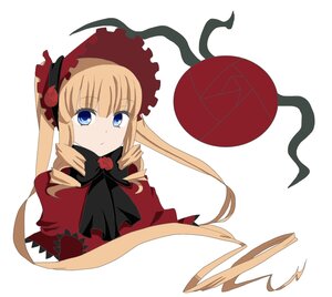 Rating: Safe Score: 0 Tags: 1girl blonde_hair blue_eyes bonnet bow bowtie capelet dress drill_hair flower image long_hair looking_at_viewer red_dress rose shinku sidelocks simple_background solo twintails white_background User: admin