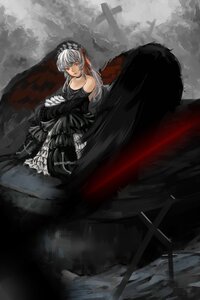 Rating: Safe Score: 0 Tags: 1girl bare_shoulders black_dress black_wings dress frills gothic_lolita hairband image lolita_fashion lolita_hairband looking_at_viewer red_eyes silver_hair solo suigintou wings User: admin