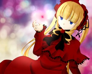 Rating: Safe Score: 0 Tags: 1girl blonde_hair blue_eyes bonnet bow dress flower image long_hair long_sleeves looking_at_viewer red_dress rose shinku solo twintails User: admin