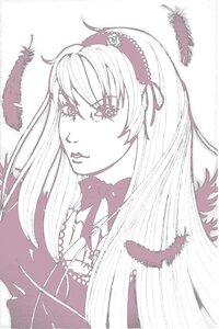 Rating: Safe Score: 0 Tags: 1girl closed_mouth feathers image long_hair monochrome simple_background solo suigintou User: admin