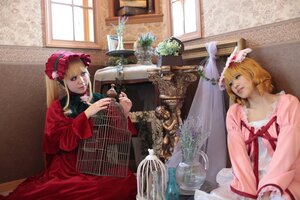 Rating: Safe Score: 0 Tags: 2girls animal_ears blonde_hair blue_eyes dress flower indoors instrument long_hair long_sleeves multiple_cosplay multiple_girls pink_dress plant potted_plant realistic red_dress shinku sitting tagme vase window User: admin