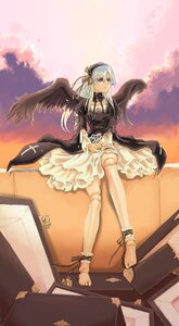 Rating: Safe Score: 0 Tags: 1girl black_wings doll_joints dress feathered_wings frills hairband image joints long_hair long_sleeves ribbon silver_hair sitting solo suigintou wings User: admin
