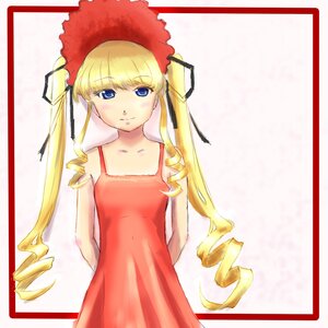 Rating: Safe Score: 0 Tags: 1girl bangs bare_shoulders blonde_hair blue_eyes blush bonnet border collarbone dress drill_hair image long_hair looking_at_viewer red_dress ringlets shinku smile solo striped striped_background twin_drills twintails very_long_hair User: admin