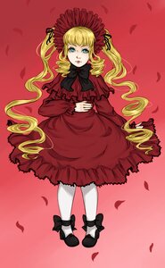 Rating: Safe Score: 0 Tags: 1girl blonde_hair blue_eyes bonnet bow dress drill_hair image long_hair petals red_dress ribbon rose_petals shinku shoes solo very_long_hair white_legwear User: admin