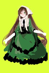 Rating: Safe Score: 0 Tags: 1girl brown_hair dress frills green_background green_dress green_eyes heterochromia image long_hair long_sleeves looking_at_viewer red_eyes simple_background solo suiseiseki very_long_hair yellow_background User: admin