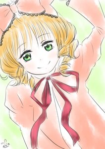 Rating: Safe Score: 0 Tags: 1girl blonde_hair blush bow dress drill_hair green_eyes hina_ichigo hinaichigo image long_sleeves looking_at_viewer puffy_sleeves ribbon short_hair signature smile solo upper_body User: admin