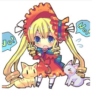 Rating: Safe Score: 0 Tags: 1girl >_< blonde_hair blue_eyes blush bonnet cat chibi dress drill_hair flower image long_hair long_sleeves open_mouth pink_rose red_dress ringlets rose shinku solo twin_drills twintails User: admin