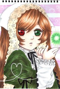 Rating: Safe Score: 0 Tags: 1girl brown_hair dress frills green_dress green_eyes hat head_scarf heart heterochromia image long_hair long_sleeves looking_at_viewer red_eyes ribbon solo suiseiseki upper_body User: admin