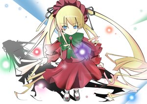 Rating: Safe Score: 0 Tags: 1girl blonde_hair blue_eyes bow bowtie capelet dress full_body green_bow green_neckwear image long_hair long_sleeves looking_at_viewer red_dress shinku shoes solo standing twintails User: admin