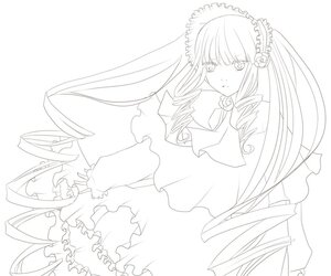 Rating: Safe Score: 0 Tags: 1girl blush bow dress drill_hair frills greyscale image lineart long_hair long_sleeves monochrome shinku solo striped twin_drills very_long_hair User: admin