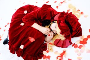 Rating: Safe Score: 0 Tags: 1girl blonde_hair closed_eyes dress flower petals rose rose_petals shinku sitting solo striped User: admin