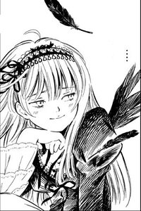 Rating: Safe Score: 0 Tags: 1girl bird black_feathers black_wings closed_mouth doll_joints dress feathered_wings feathers frills greyscale hairband image joints long_hair long_sleeves looking_at_viewer monochrome smile solo suigintou upper_body white_background wings User: admin