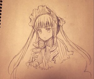 Rating: Safe Score: 0 Tags: 1girl bangs bow brown_background brown_theme dress drill_hair eyebrows_visible_through_hair frills image long_hair long_sleeves looking_at_viewer monochrome parted_lips photo shinku sidelocks simple_background solo traditional_media upper_body User: admin