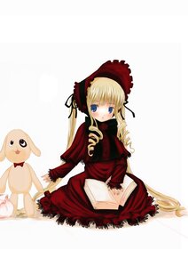 Rating: Safe Score: 0 Tags: 1girl blonde_hair blue_eyes blush bonnet book bow dress drill_hair image long_hair long_sleeves looking_at_viewer red_dress rose shinku sitting solo twintails very_long_hair User: admin