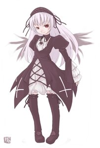 Rating: Safe Score: 0 Tags: 1girl dress frills full_body hairband image long_hair long_sleeves looking_at_viewer ribbon simple_background solo standing suigintou thighhighs white_background wings User: admin