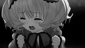 Rating: Safe Score: 0 Tags: 1girl blush crying dress drill_hair eyebrows_visible_through_hair greyscale hinaichigo image monochrome open_mouth solo tears twintails User: admin