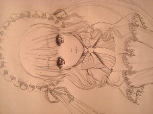 Rating: Safe Score: 0 Tags: 1girl bangs bonnet bow bowtie closed_mouth expressionless frills image looking_at_viewer monochrome ribbon sepia shinku simple_background sketch solo traditional_media upper_body User: admin