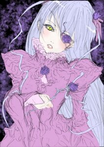 Rating: Safe Score: 0 Tags: 1girl barasuishou blush dress flower image looking_at_viewer monster_girl purple_theme solo User: admin