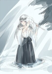 Rating: Safe Score: 0 Tags: 1girl hakama image japanese_clothes long_hair looking_at_viewer ripples solo standing suigintou very_long_hair wading water weapon User: admin
