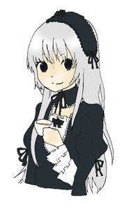Rating: Safe Score: 0 Tags: 1girl bangs black_dress black_ribbon closed_mouth cup detached_collar dress frills hairband holding holding_cup image juliet_sleeves long_hair long_sleeves looking_at_viewer puffy_sleeves ribbon simple_background smile solo suigintou teacup upper_body white_background User: admin