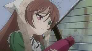 Rating: Safe Score: 0 Tags: 1girl blush brown_hair closed_mouth green_dress head_scarf heterochromia image long_hair long_sleeves red_eyes smile solo suiseiseki User: admin